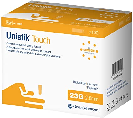 Unistik Touch - Contact Activated Lancets - 23G Depth 2.0mm x 100