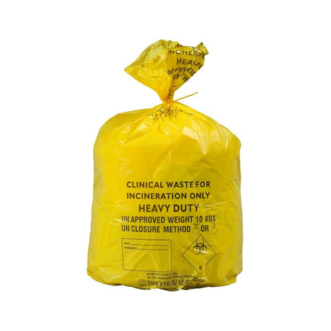 90L Large Yellow Heavy Duty Clinical Waste Bags - 1 Roll of 25