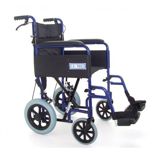 Z-Tec Folding Aluminium Transit Wheelchair in Blue
