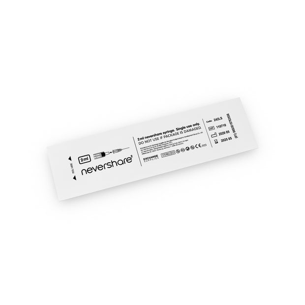 2ml Nevershare Syringe: Mixed Colours (Luer Slip) - Pack of 100