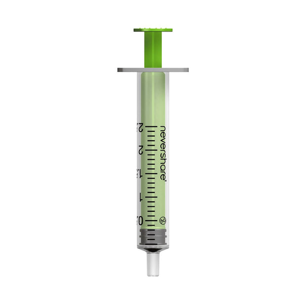 2ml Nevershare Syringe: Green (Luer Slip) - Pack of 100