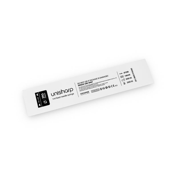 Unisharp 1ml 29G Fixed Needle Syringe: Blue - Pack Of 100