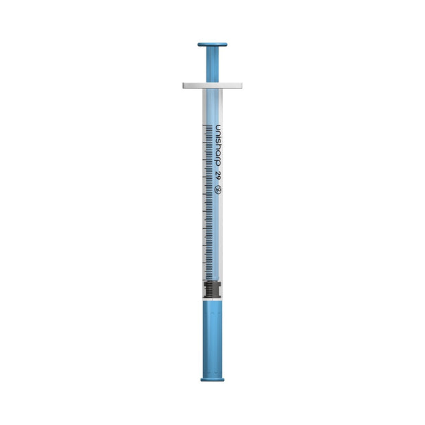 Unisharp 1ml 29G Fixed Needle Syringe: Blue - Pack of 100