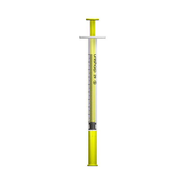 Unisharp 1ml 29G Fixed Needle Syringe: Yellow - Pack Of 100