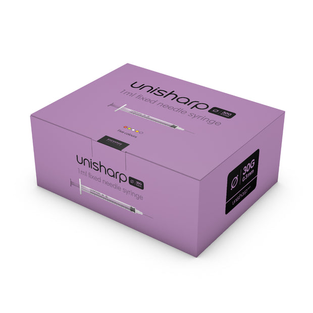 Unisharp 1ml 30G Fixed Needle Syringe: Purple - Pack Of 100