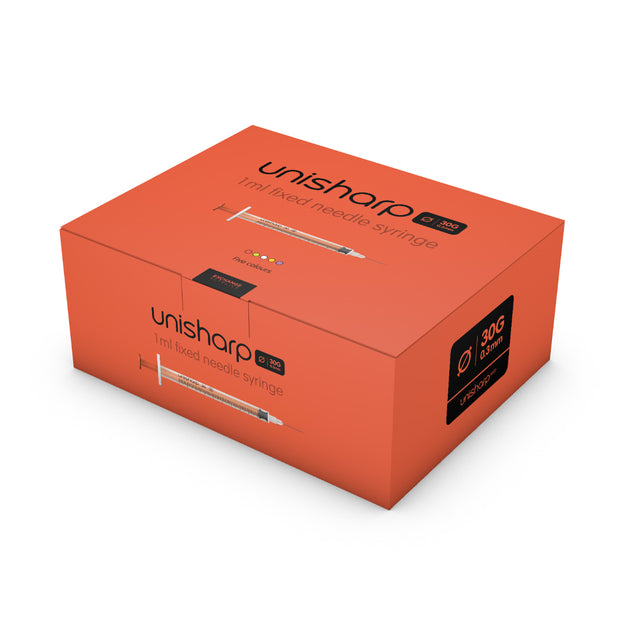 Unisharp 1ml 30g Fixed Needle Syringe: Red - Pack Of 100