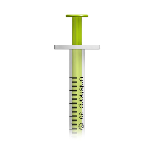 Unisharp 1ml 30G Fixed Needle Syringe: Lime Green - Pack of 100