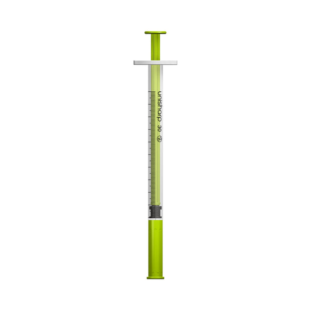 Unisharp 1ml 30G Fixed Needle Syringe: Lime Green - Pack of 100