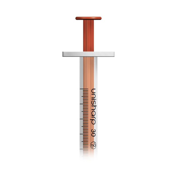 Unisharp 1ml 30g Fixed Needle Syringe: Red - Pack Of 100