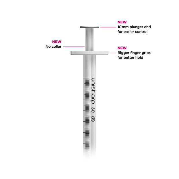 Unisharp 1ml 30G Fixed Needle Syringe: Mixed Colours - Pack of 100