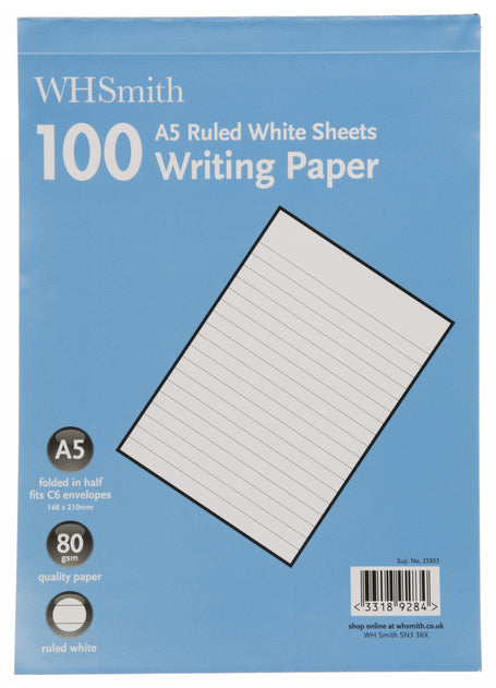A5 White Wide Ruled Writing Paper