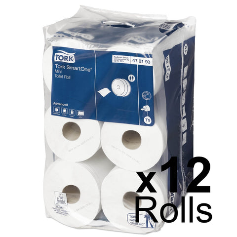 Tork SmartOne Mini Toilet Roll Advanced 2Ply - 472193 - Case of 12 Rolls x 620 Sheets