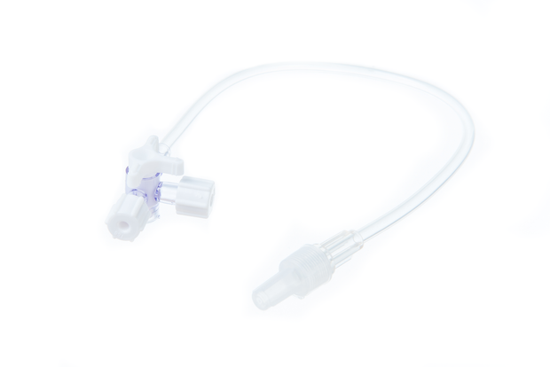 4 Way Stopcock + Pvc Extension 25cm X 2.5mm ID Lipid Resistant With White Ends Box of 100