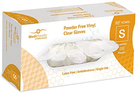 MediHands Clear Vinyl Gloves | Powder & Latex Free | Pack of 100 pieces-Small