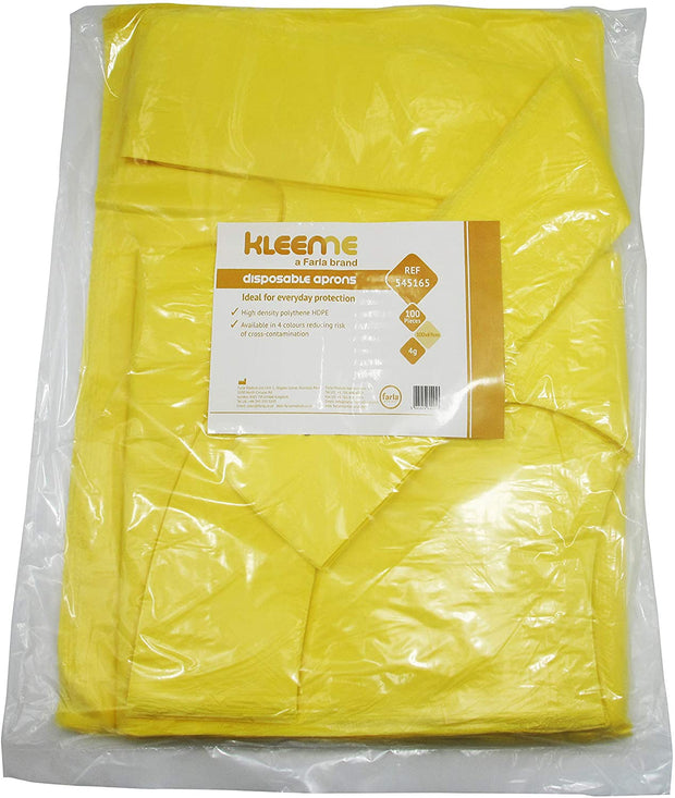 KleenMe Disposable Flat Aprons | Virgin HDPE | Pack of 100 - Yellow