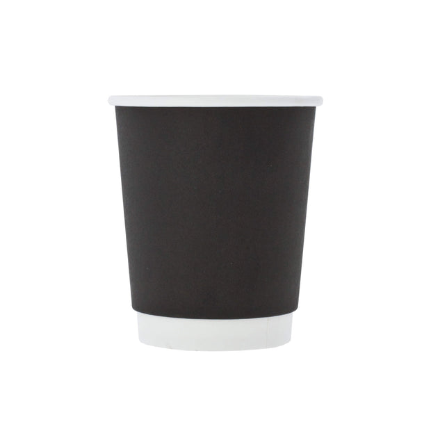 8oz Black Double Walled Paper Cups / Lids Recyclable for 500