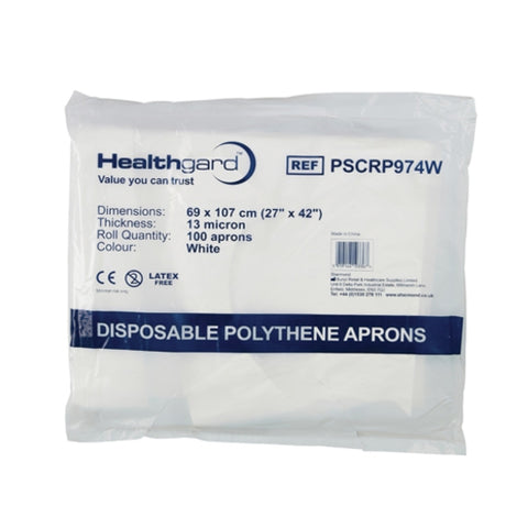 Healthgard Disposable Plastic Aprons Flat Pack 27 X 47 Inch White - Pack of 1000