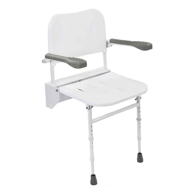 Wall-Mounted Shower Seat with Back and Arm Rests