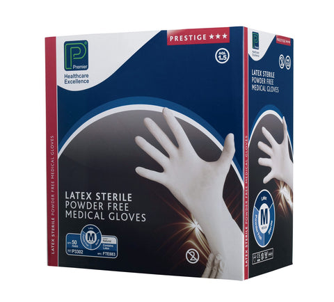 Premier Sterile Powder Free Latex Gloves - Pack of 50