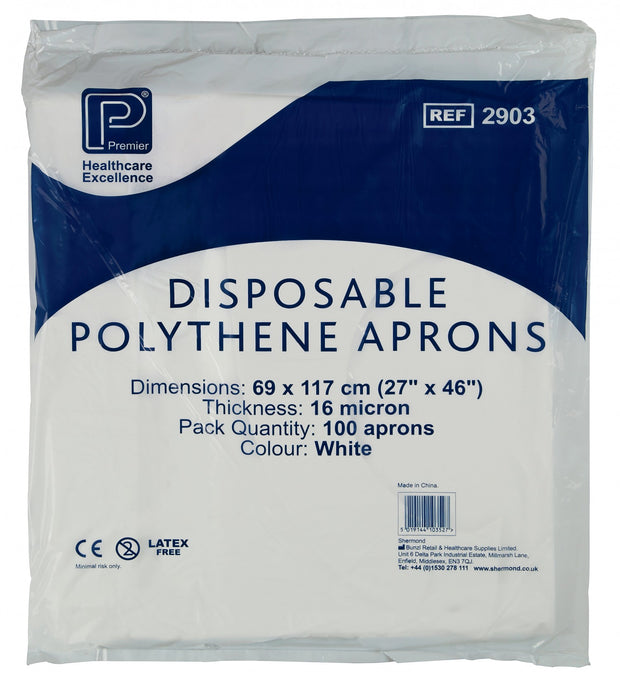 Premier Poly Aprons White 27x46" 80g