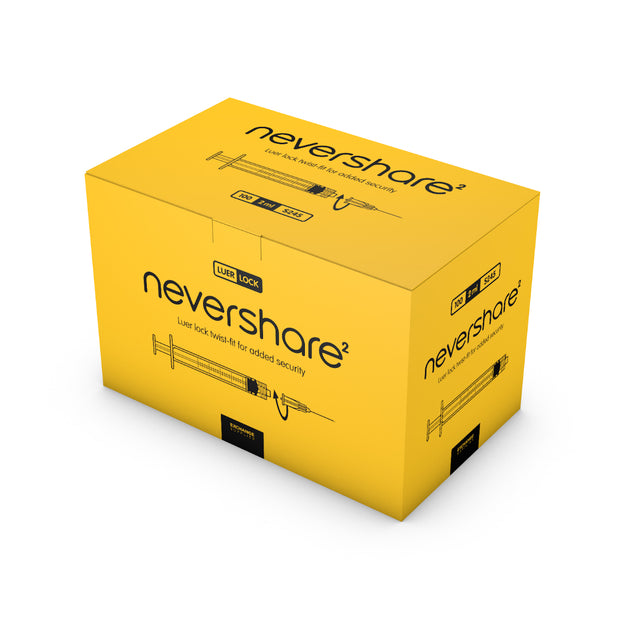 2ml Nevershare Syringe: Yellow - Pack of 100