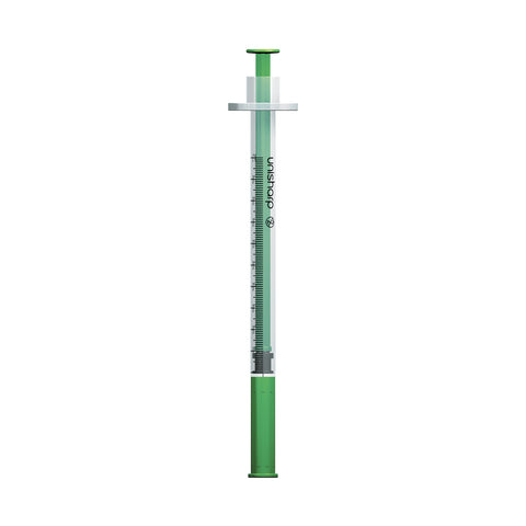 Unisharp 1ml 29G Fixed Needle Syringe: Green - Pack Of 100