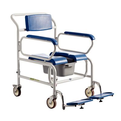 Bariatric Attendant-Wheeled Shower Commode Chair with Standard Armrests