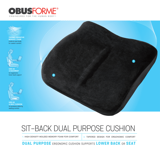 OBUSFORME Lowback Backrest, Padded Seat Cushion & Lumbar Support Pillow,  Black