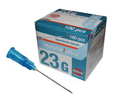 23G Hypodermic Needle (0.6mm x 25mm) Blue (23G x 1.0" inch) MicroTip/Ultra - Box of 100
