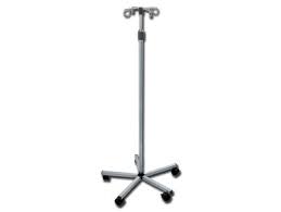 I.V.Stand on 5 Wheels Trolley - Stainless Steel - 4 S/S Hooks