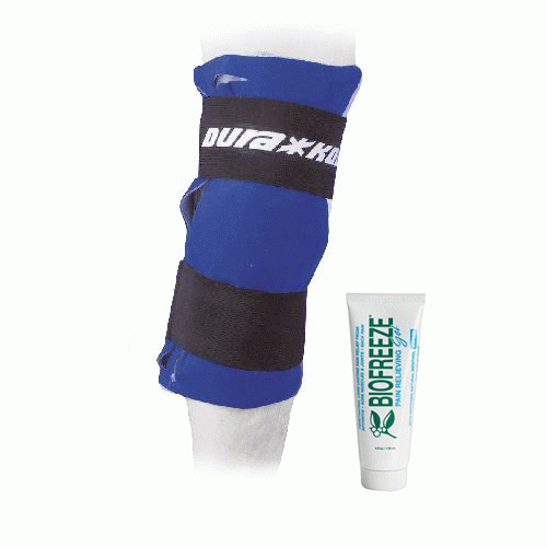 Dura Soft Knee Sleeve Knee Ice Pack Wrap and Biofreeze Pain Relieving Gel Saver Pack