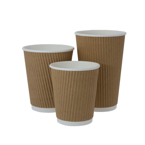 12oz Kraft Ripple Paper Cups / Lids Recyclable for 500