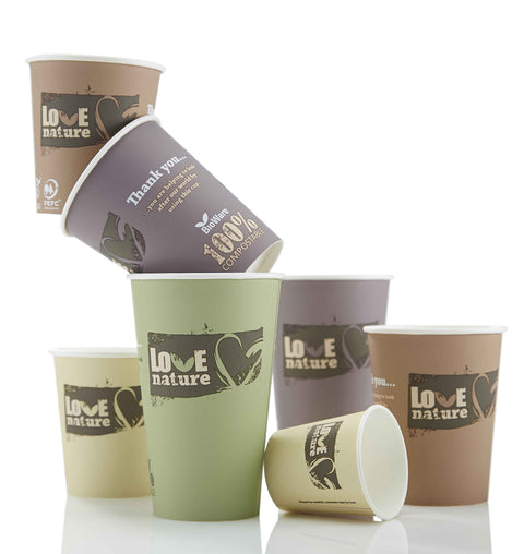 Bioware Love Nature 10oz Paper Cups Compostable for 1000