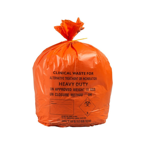 90L Large Orange Heavy Duty Clinical Waste Bags 10KG - 1 Roll of 25