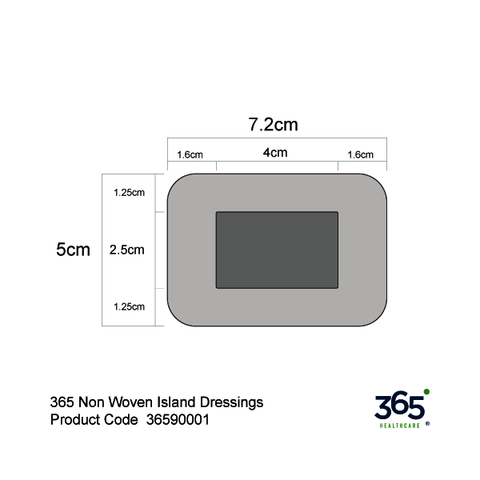 365 Non Woven Island Dressings (5 x 7.2 cm) - Pack of 60