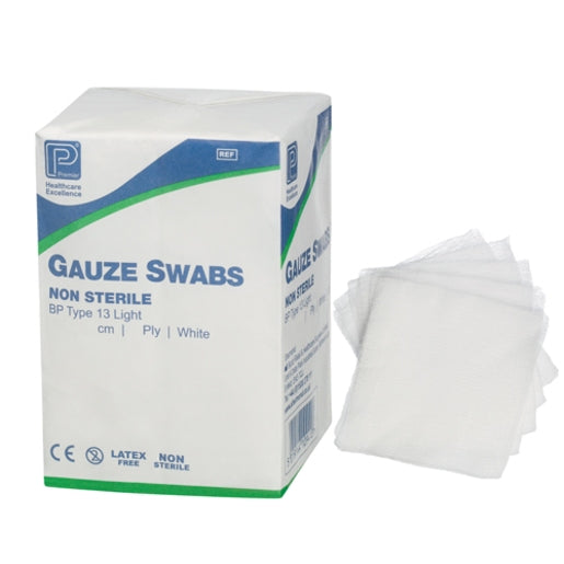 Premier Non Sterile Gauze Swabs 12 Ply White 5 x 5 cm - Pack of 10000